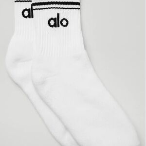 ALO Yoga White Crew Athletic Socks with Black Logo